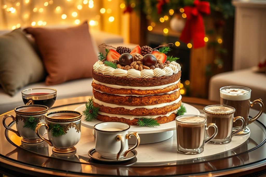 Christmas cake and holiday beverages