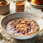 Cinnamon porridge with apple compote and a sprinkle of cinnamon.