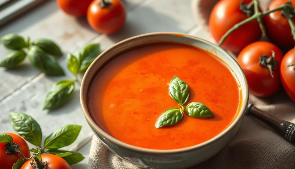 Easy Creamy Tomato Soup with Basil Recipe | Homemade